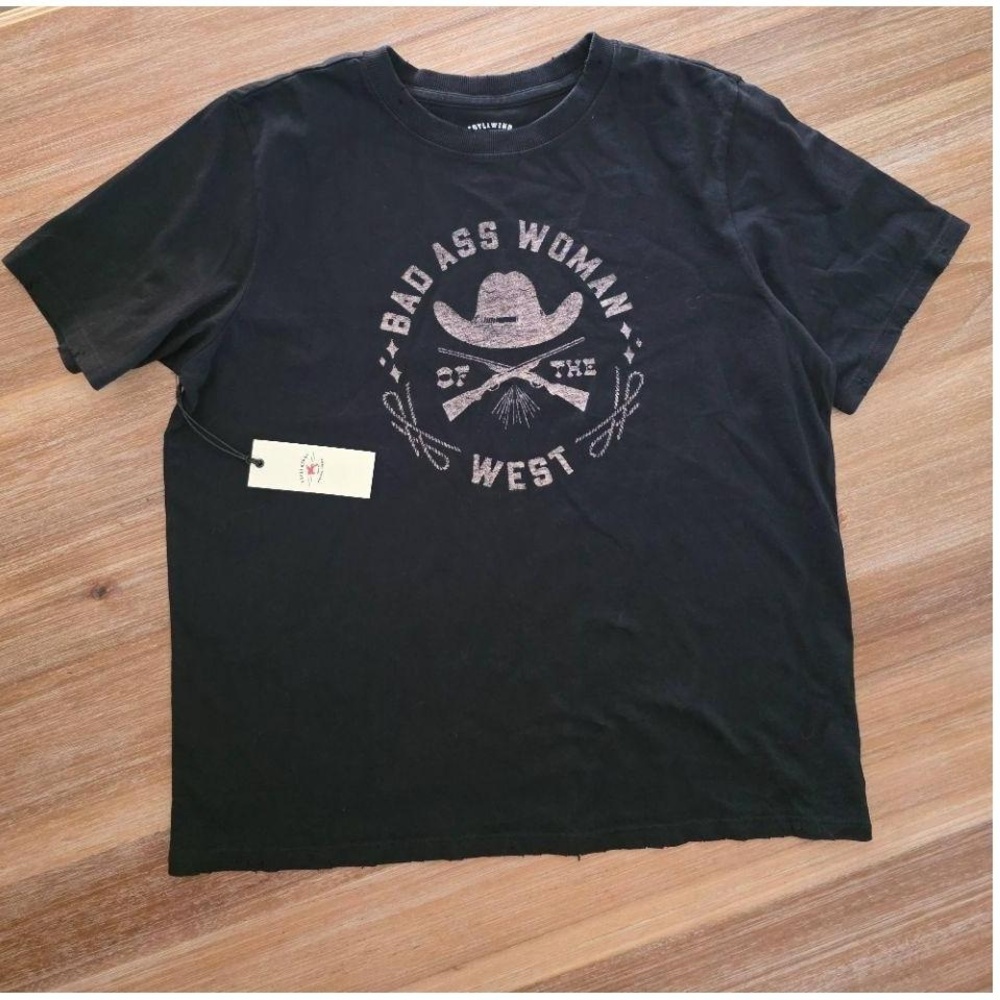 NWT Idylwind TShirt Womens Size L Black Graphic Crew Short Sleeve Badass Western